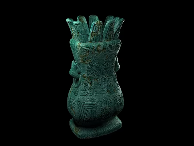 Ancient Bronze Tableware Set With Intricate Patterns And Unique Greenish Blue Design 3d model