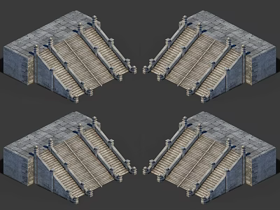 Four Symmetrical Stone Staircases With Detailed Steps And Side Walls 3d model