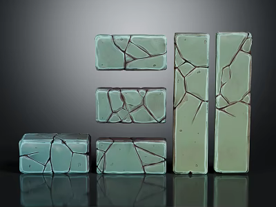 Cracked Light Green Rectangular Decorative Blocks Arrangement On Reflective Surface 3d model