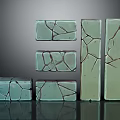 Cracked Light Green Rectangular Decorative Blocks Arrangement On Reflective Surface 3d model