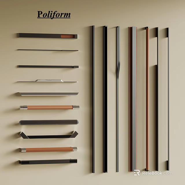 Modern Cabinet Drawer Handles In Various Metal And Wooden Styles For Home Furniture 3d model 