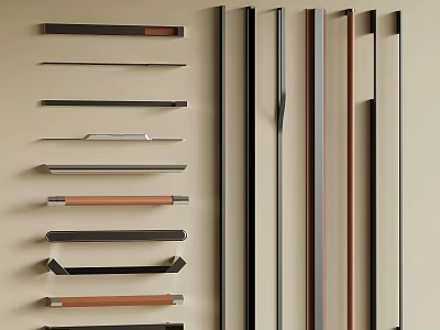 Modern Cabinet Drawer Handles In Various Metal And Wooden Styles For Home Furniture 3d model