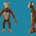 Game Movie Character Monkey 3D Model Brown Fur Light Belly Standing Pose Front Side Views