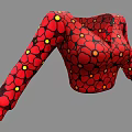 Fashionable Red Floral Print Long Sleeve V Neck Crop Top With Yellow Flower Centers