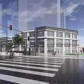 Modern Commercial Street With Urban Architecture Glass Windows Traffic Lights Zebra Crossing And Pedestrians