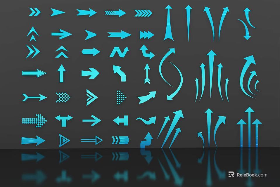 Diverse Blue Vector Line Design Elements With Arrows Curved Shapes And Reflections 3d model
