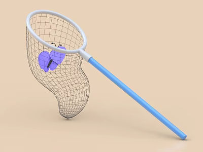 Daily Living Kids Insect Catching Net With Blue Handle And Purple Butterfly 3d model