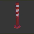 Red And White Striped Safety Bollard With Circular Base For Warning Purposes