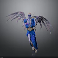 Mythical Man In Blue Attire With Flowing Colorful Wings Playing Violin