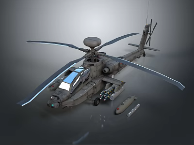 Gray Military Helicopter With Rotors Radar Dome Cockpit And Missiles 3d model