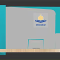 Modern Room Scene With Blue Frame White Furniture Wooden Floor And Sun Villa Sign