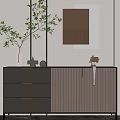 Elegant Modern Sideboard With Gray Beige Design And Vase Plant Wall Mirror Decor