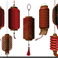 Traditional Red Chinese Lanterns With Various Designs And Golden Accents Hanging Decor