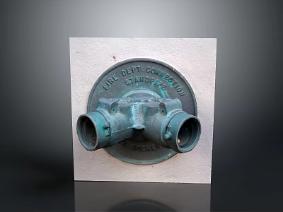 Rusted Copper Vintage Weapon Connection Port With White Square Base And Shut Off Label 3d model