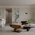 Modern Living and Dining Room Interior With Sofa Dining Table Chairs and Floor Lamp