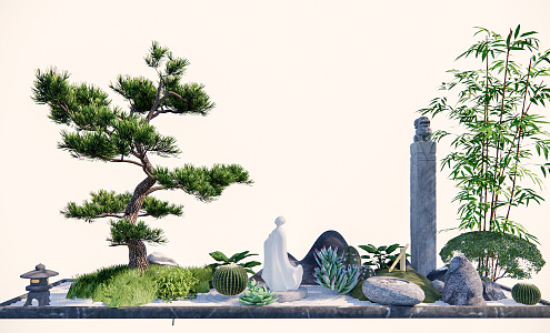 New Chinese style landscape sketch Kale landscape rockery waterscape garden sketch stone 3d model