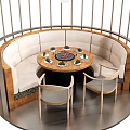 Circular Multi Person Sofa In Restaurant Booth With Dining Table And Chairs 3d model