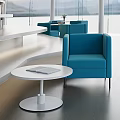 Modern Library Interior With Curved Bookshelves And Scenic View