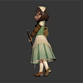 Floral Haired Female Character With Sunflowers Holding Scythe And Flower Basket Wearing Green White Dress