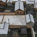 Aerial View Traditional Village Scenery With Snow Covered White Roofs Earth Walls And Paths