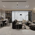 Modern Living And Dining Room Interior With Sofa Dining Table Floor Lamp And Fireplace