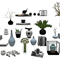 Decorative Ornament Set With Vases Plants Books Metal Sculptures And Candle Holders