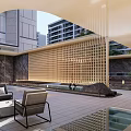 Modern Entrance Gate of Haitang Yuan Residential Complex With Marble Walls And Water Feature