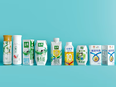 Various Dairy Beverages Including Pure Milk Yogurt and Lactic Bacteria Drinks in Bottles Cartons 3d model