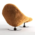 Modern Orange Plush Fur Lounge Chair With Matching Ottoman And Metal Base