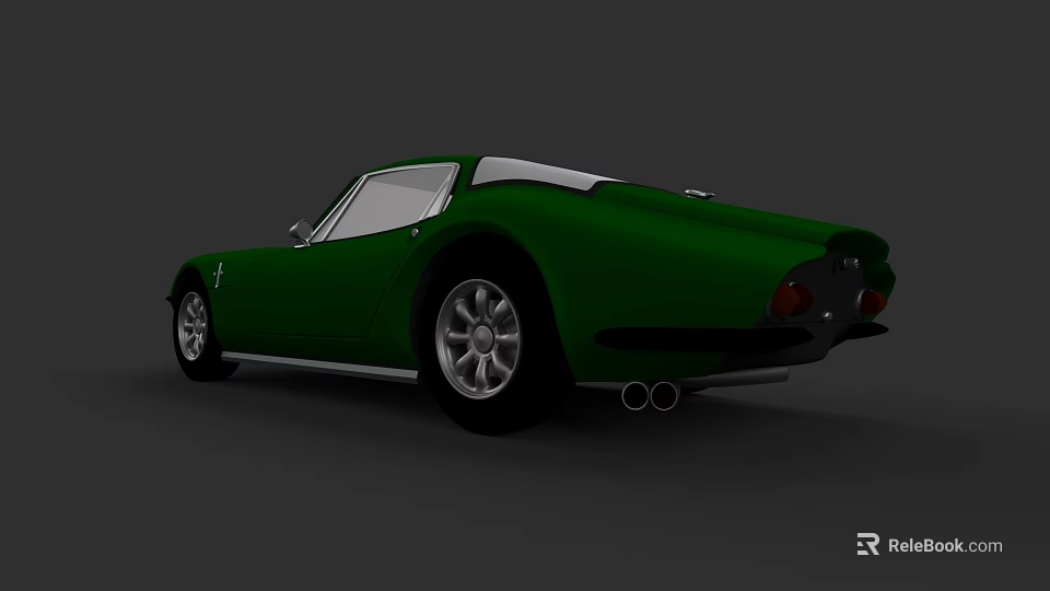 Green Two Door Vintage Sports Car With Streamlined Body And Silver Wheels 3d model 