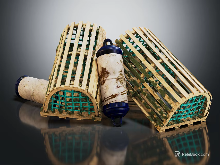 Vintage Style Decorative Ornament Set With Wooden Frames Green Grid And Cylindrical Decorations 3d model 