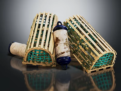 Vintage Style Decorative Ornament Set With Wooden Frames Green Grid And Cylindrical Decorations 3d model