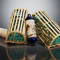 Vintage Style Decorative Ornament Set With Wooden Frames Green Grid And Cylindrical Decorations