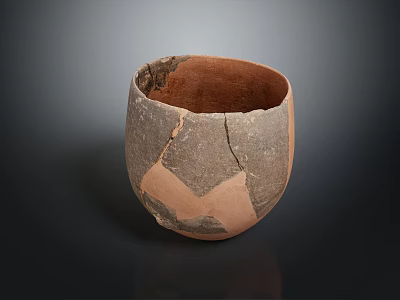 Antique Earthenware Bowl With Visible Cracks And Restored Fragments 3d model