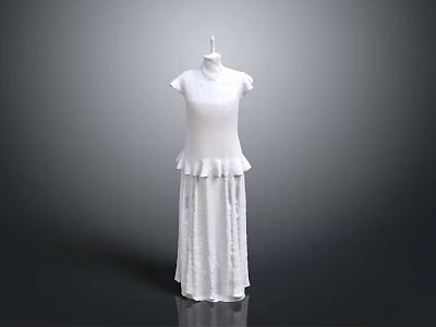 Elegant White Sleeveless Dress Hanging On Hanger With Layered Skirt Design 3d model