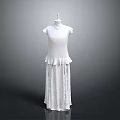 Elegant White Sleeveless Dress Hanging On Hanger With Layered Skirt Design