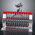 Industrial Multi Arm Manufacturing Machinery With Red White Frame And Automated Units