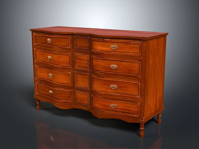 Traditional Wooden Entryway Cabinet Sideboard With Multiple Drawers And Metal Handles Design 3d model