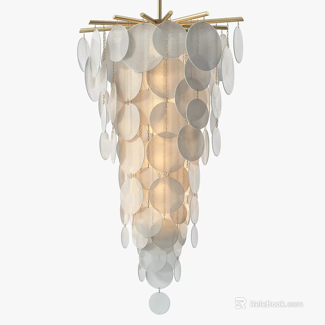 Elegant Modern Chandelier With Layered Circular Discs And Gentle Warm Glow 3d model 