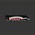 Black and White Train Model Featuring Red Wheels Gold Accents on Black Background with Reflection 3d model