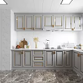 Modern Luxury Light Gray Kitchen With Gold Trim Cabinets And Premium Marble Tile Interior Design
