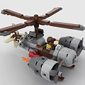 Building Block Helicopter With Brown Rotors Twin Engines Gray Body And Minifigure