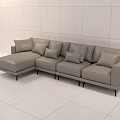 Light Gray Leather Modern Sectional Sofa With Pillows In White Room 3d model