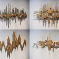 Modern Geometric Metal Wall Decor With Abstract Gold Sculptural Accents For Home Interior