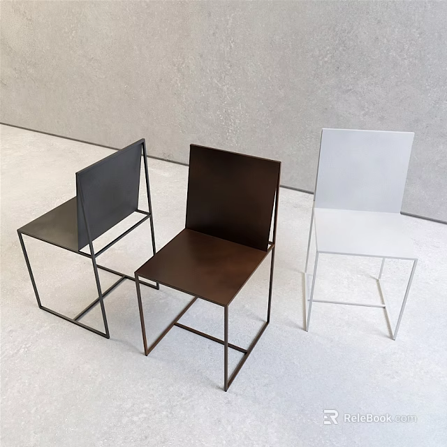 Modern Leisure Chairs in Black Brown White with Sleek Metal Frame and Minimalist Design 3d model 