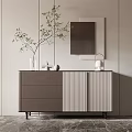 Modern Minimalist Console Cabinet With Drawer Door Design Decorative Vase Branches Mirror And Lamp