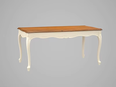Elegant Classic Dining Table With Wooden Top And White Curved Legs 3d model