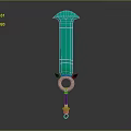 Detailed Fantasy Style Weapon Sword With Turquoise Blade And Golden Hilt Design