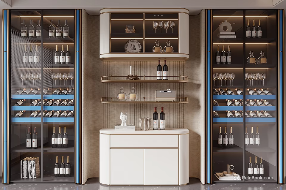 Modern Wine Cabinet Design With Glass Doors And Multi Layer Shelves For Wine Bottles 3d model 