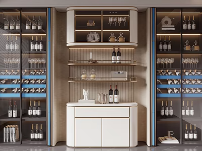 Modern Wine Cabinet Design With Glass Doors And Multi Layer Shelves For Wine Bottles 3d model